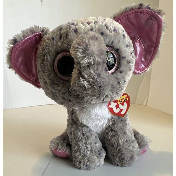 Ty SPECKS the Speckled Grey Elephant 9 Inch Beanie Boos Grey Pink Glitter W Tag - Picture 1 of 14